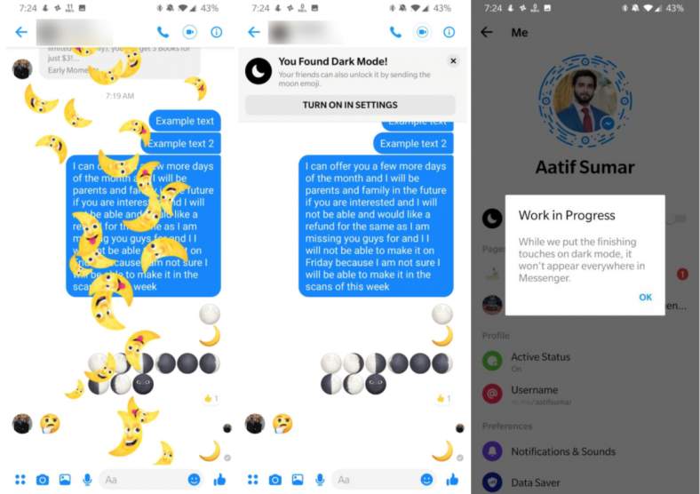 facebook messenger karanlık mod