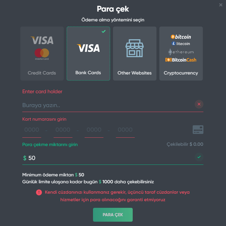 Shadowpay para çekme