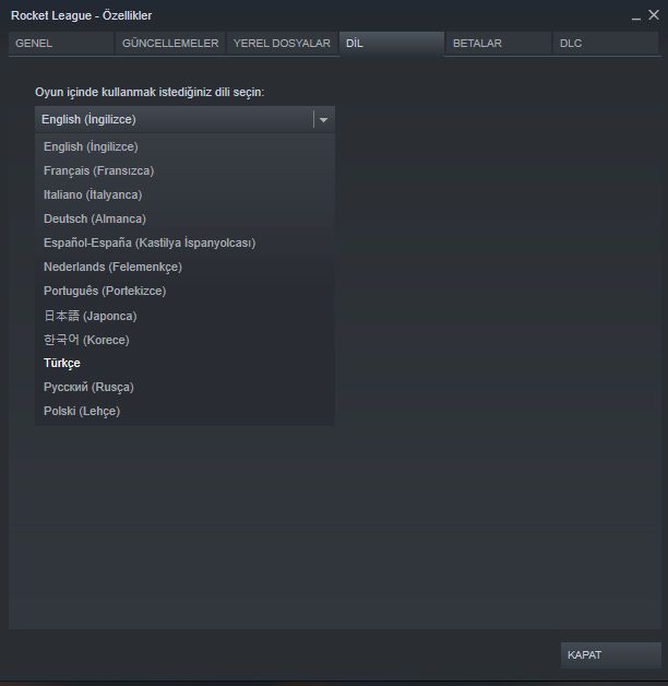 Rocket League Türkçe yapma